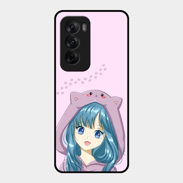 Purple Aesthetic Girl With Cat Phone Glass Case Cover For Oppo Reno 12 5G