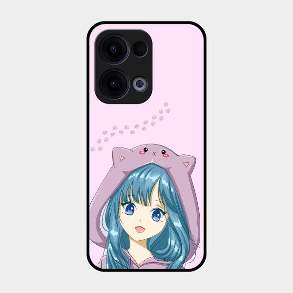 Purple Aesthetic Girl With Cat Phone Glass Case Cover For Oppo Reno 13 5G