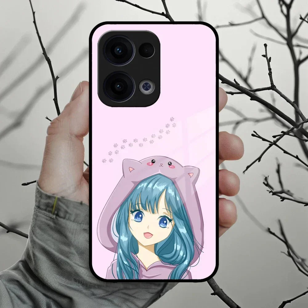 Purple Aesthetic Girl With Cat Phone Glass Case Cover For Oppo - ShopOnCliQ