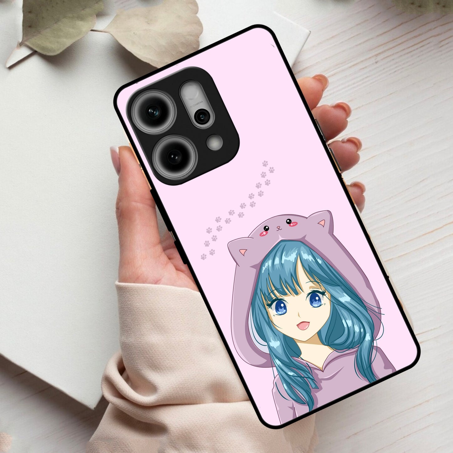Purple Aesthetic Girl With Cat Phone Glass Case Cover For Oppo