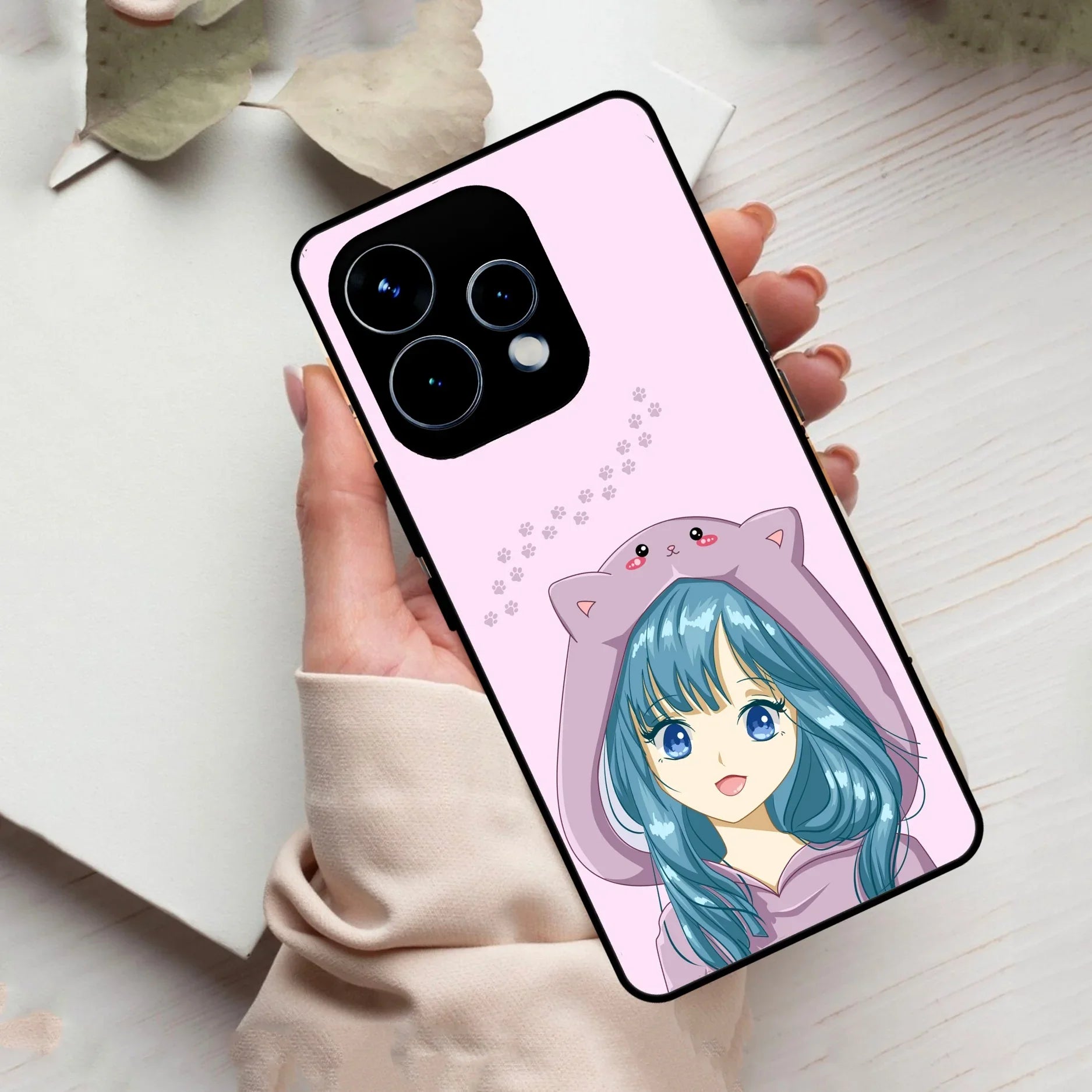 Purple Aesthetic Girl With Cat Phone Glass Case Cover For Oppo