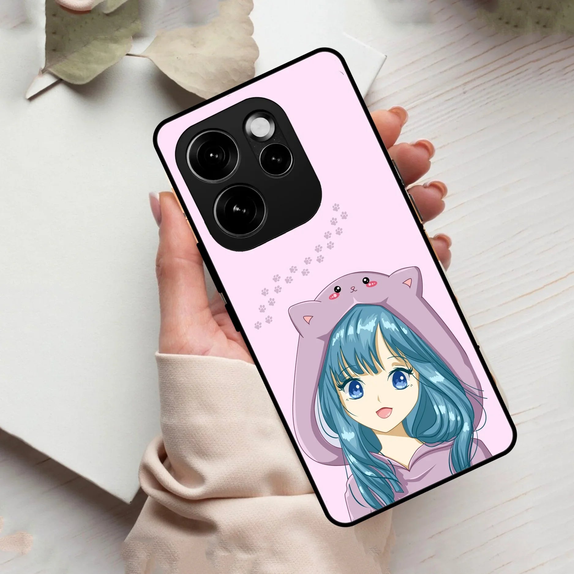 Purple Aesthetic Girl With Cat Phone Glass Case Cover For Oppo