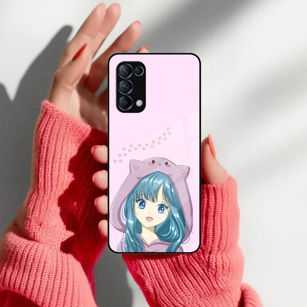 Purple Aesthetic Girl With Cat Phone Glass Case Cover For Oppo - ShopOnCliQ