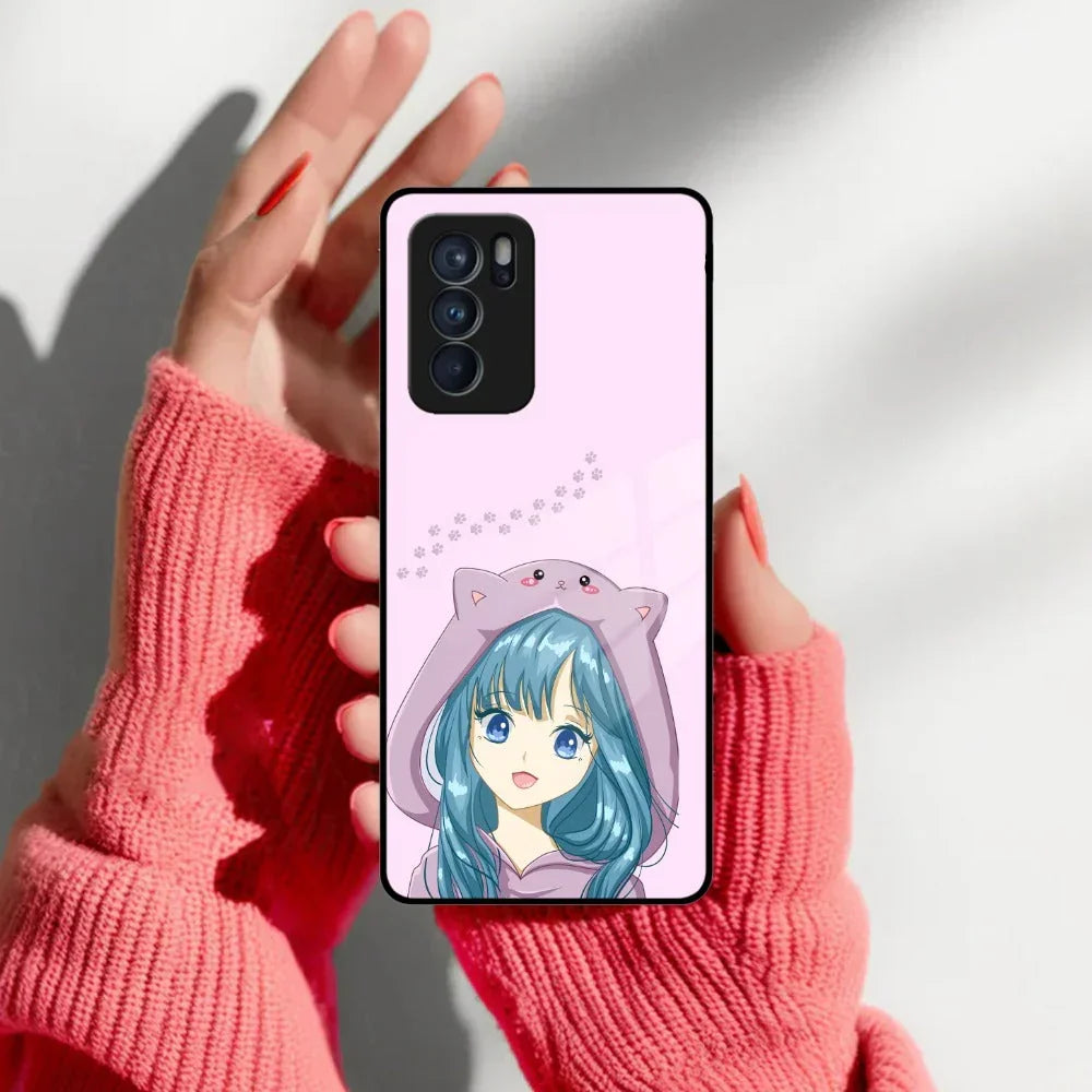 Purple Aesthetic Girl With Cat Phone Glass Case Cover For Oppo - ShopOnCliQ