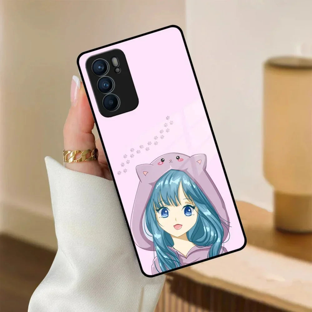 Purple Aesthetic Girl With Cat Phone Glass Case Cover For Oppo - ShopOnCliQ