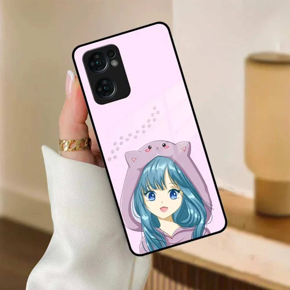 Purple Aesthetic Girl With Cat Phone Glass Case Cover For Oppo - ShopOnCliQ