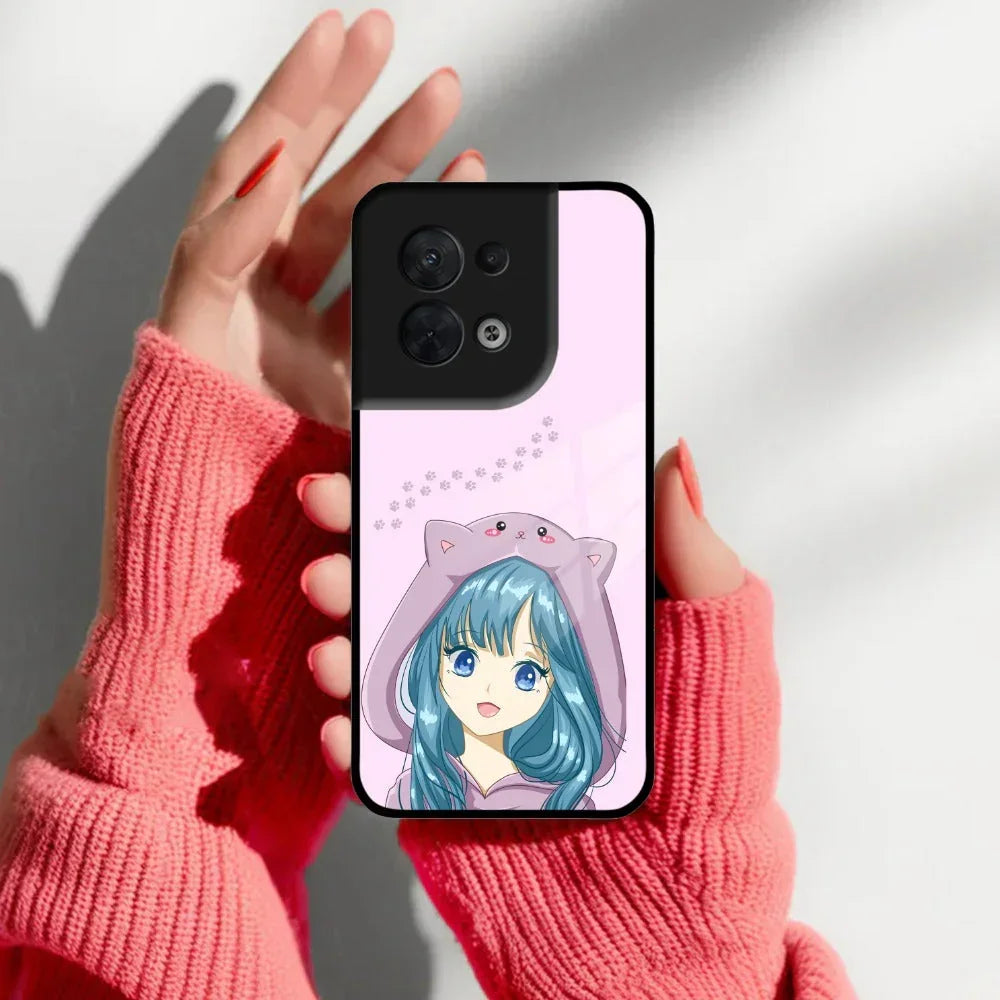 Purple Aesthetic Girl With Cat Phone Glass Case Cover For Oppo - ShopOnCliQ
