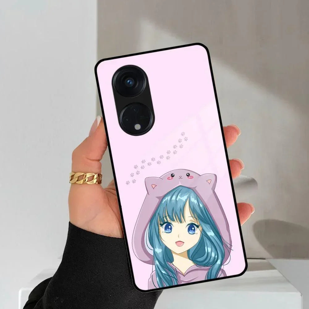 Purple Aesthetic Girl With Cat Phone Glass Case Cover For Oppo - ShopOnCliQ