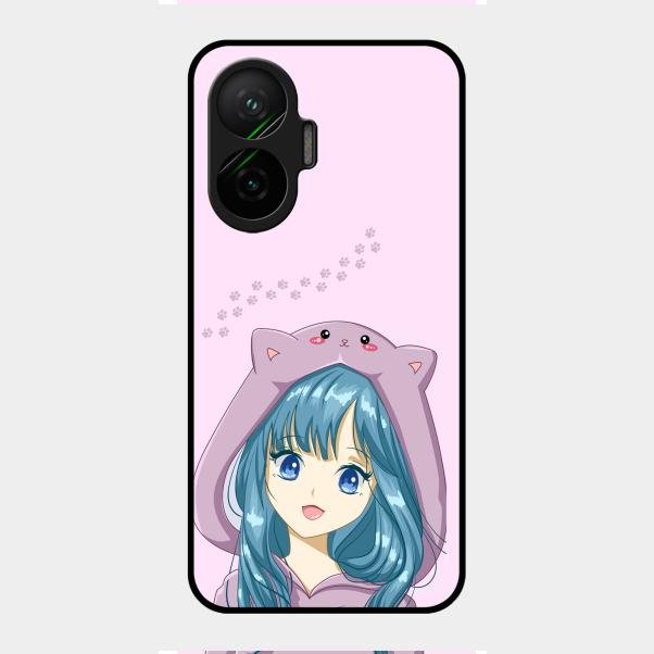 Purple Aesthetic Girl With Cat Phone Glass Case Cover For Poco F7 5G