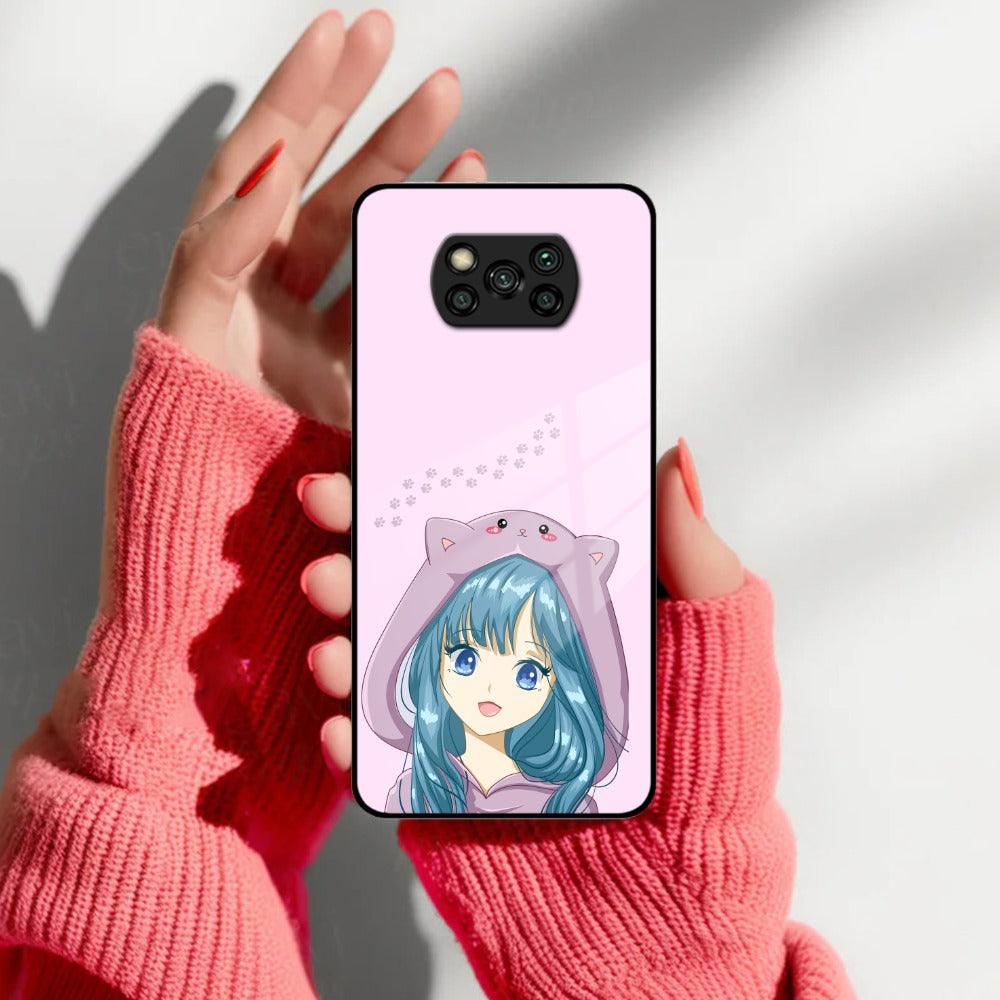 Purple Aesthetic Girl With Cat Phone Glass Case Cover For POCO