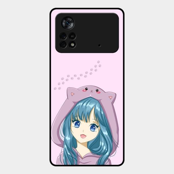 Purple Aesthetic Girl With Cat Phone Glass Case Cover For Poco X4 Pro 5G