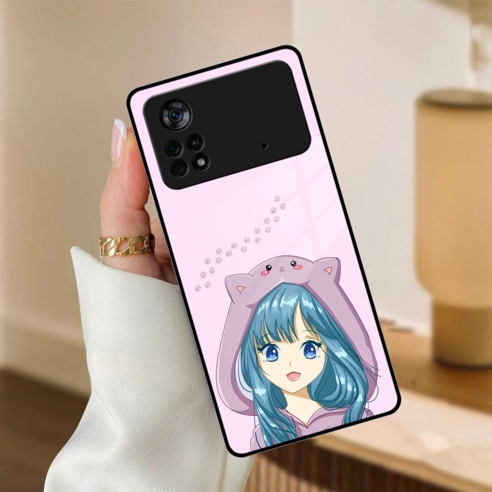 Purple Aesthetic Girl With Cat Phone Glass Case Cover For POCO - ShopOnCliQ