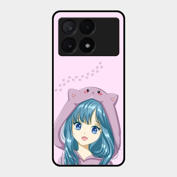 Purple Aesthetic Girl With Cat Phone Glass Case Cover For Poco X6 Pro 5G