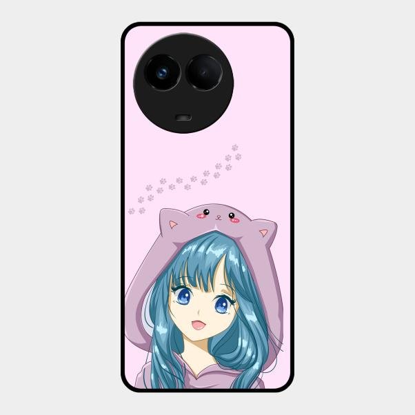 Purple Aesthetic Girl With Cat Phone Glass Case Cover For Realme 11 5G