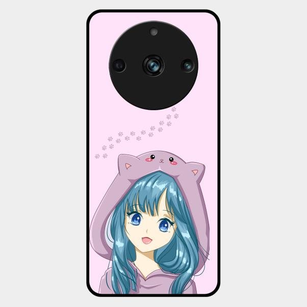 Purple Aesthetic Girl With Cat Phone Glass Case Cover For Realme 11 Pro Plus 5G