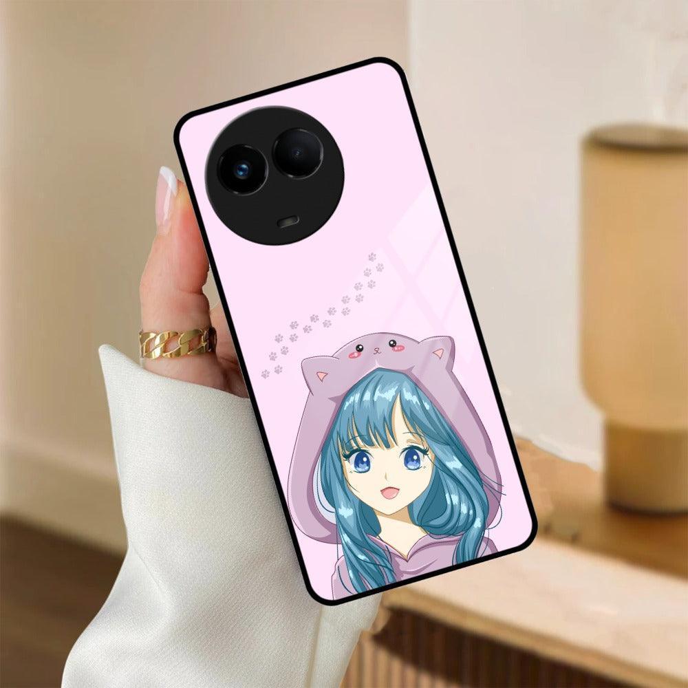 Purple Aesthetic Girl With Cat Phone Glass Case Cover For Realme/Narzo - ShopOnCliQ