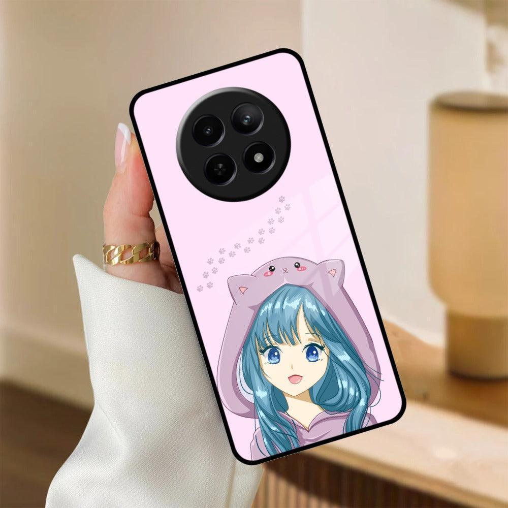 Purple Aesthetic Girl With Cat Phone Glass Case Cover For Realme/Narzo - ShopOnCliQ