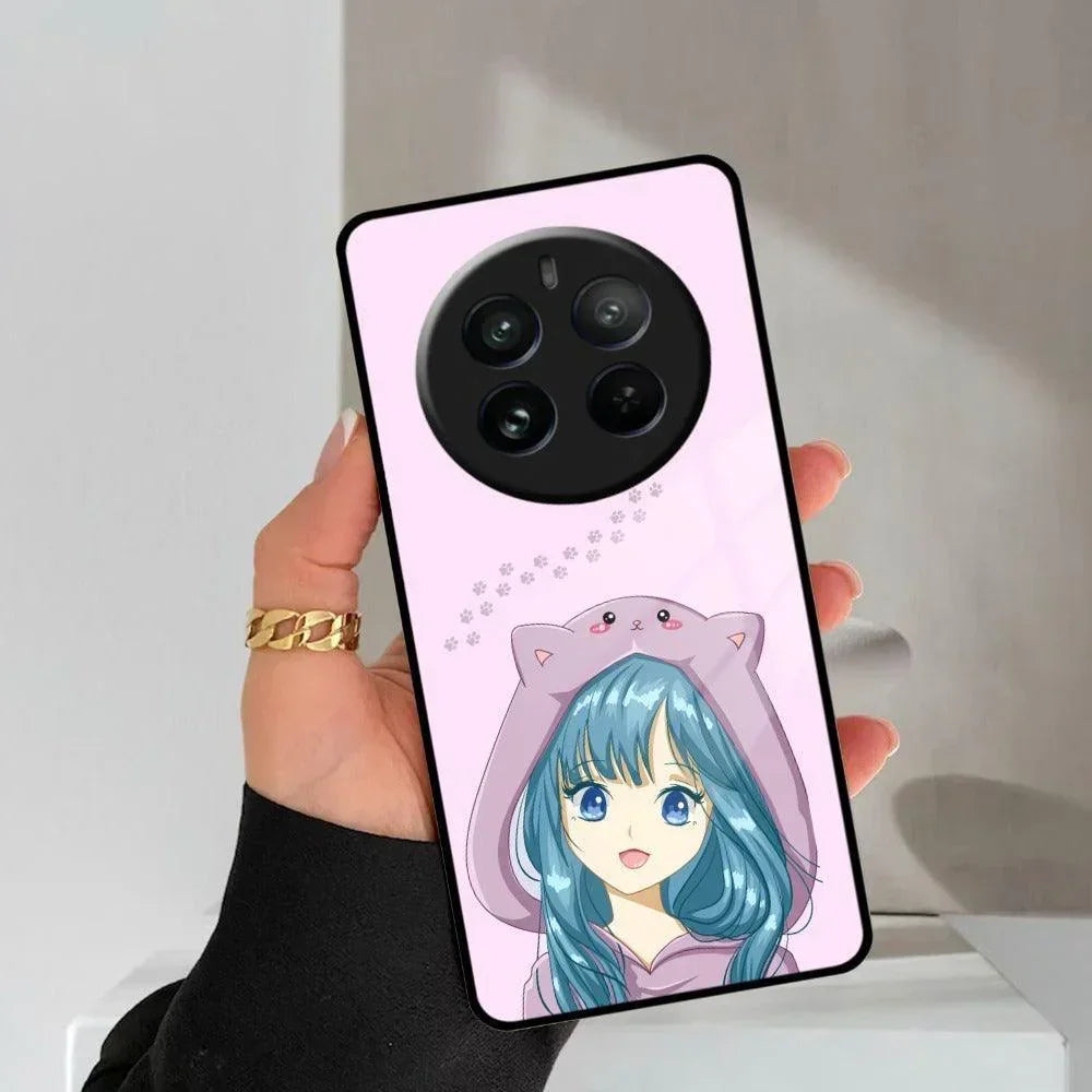 Purple Aesthetic Girl With Cat Phone Glass Case Cover For Realme/Narzo - ShopOnCliQ