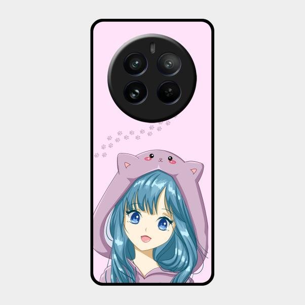 Purple Aesthetic Girl With Cat Phone Glass Case Cover For Realme 12 Pro 5G