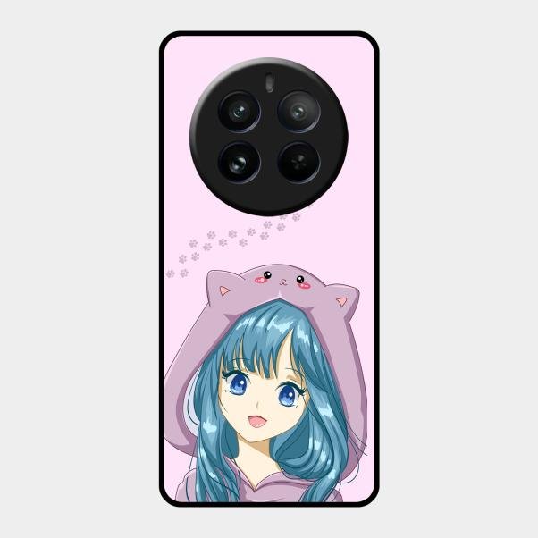 Purple Aesthetic Girl With Cat Phone Glass Case Cover For Realme 12 Pro Plus 5G