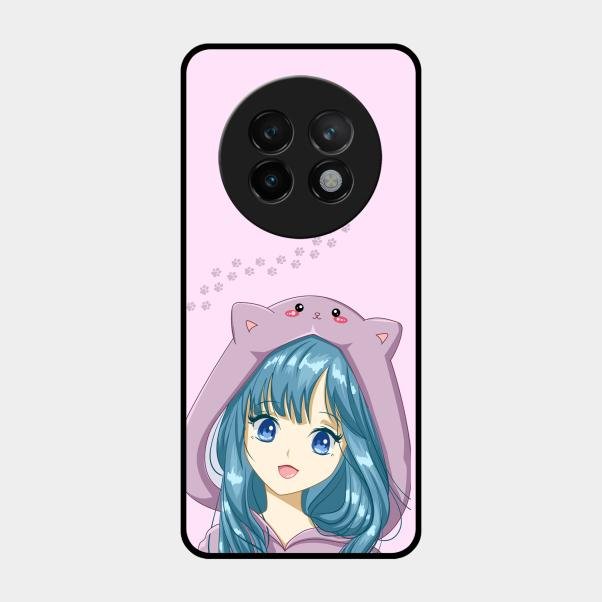 Purple Aesthetic Girl With Cat Phone Glass Case Cover For Realme 13 Plus 5G