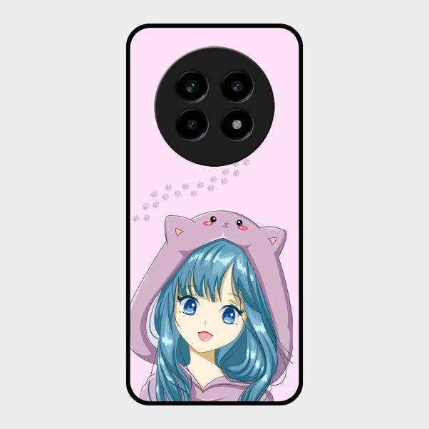 Purple Aesthetic Girl With Cat Phone Glass Case Cover For Realme 13 Pro Plus 5G