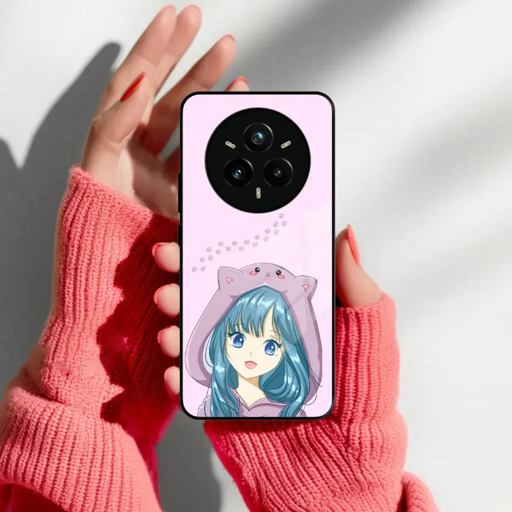 Purple Aesthetic Girl With Cat Phone Glass Case Cover For Realme/Narzo - ShopOnCliQ