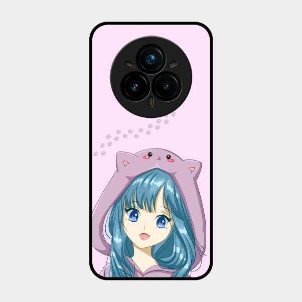Purple Aesthetic Girl With Cat Phone Glass Case Cover For Realme 14 Pro 5G