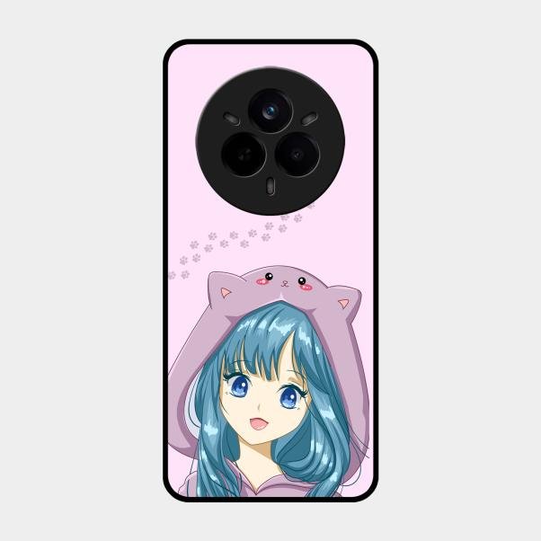 Purple Aesthetic Girl With Cat Phone Glass Case Cover For Realme 14 Pro Plus 5G