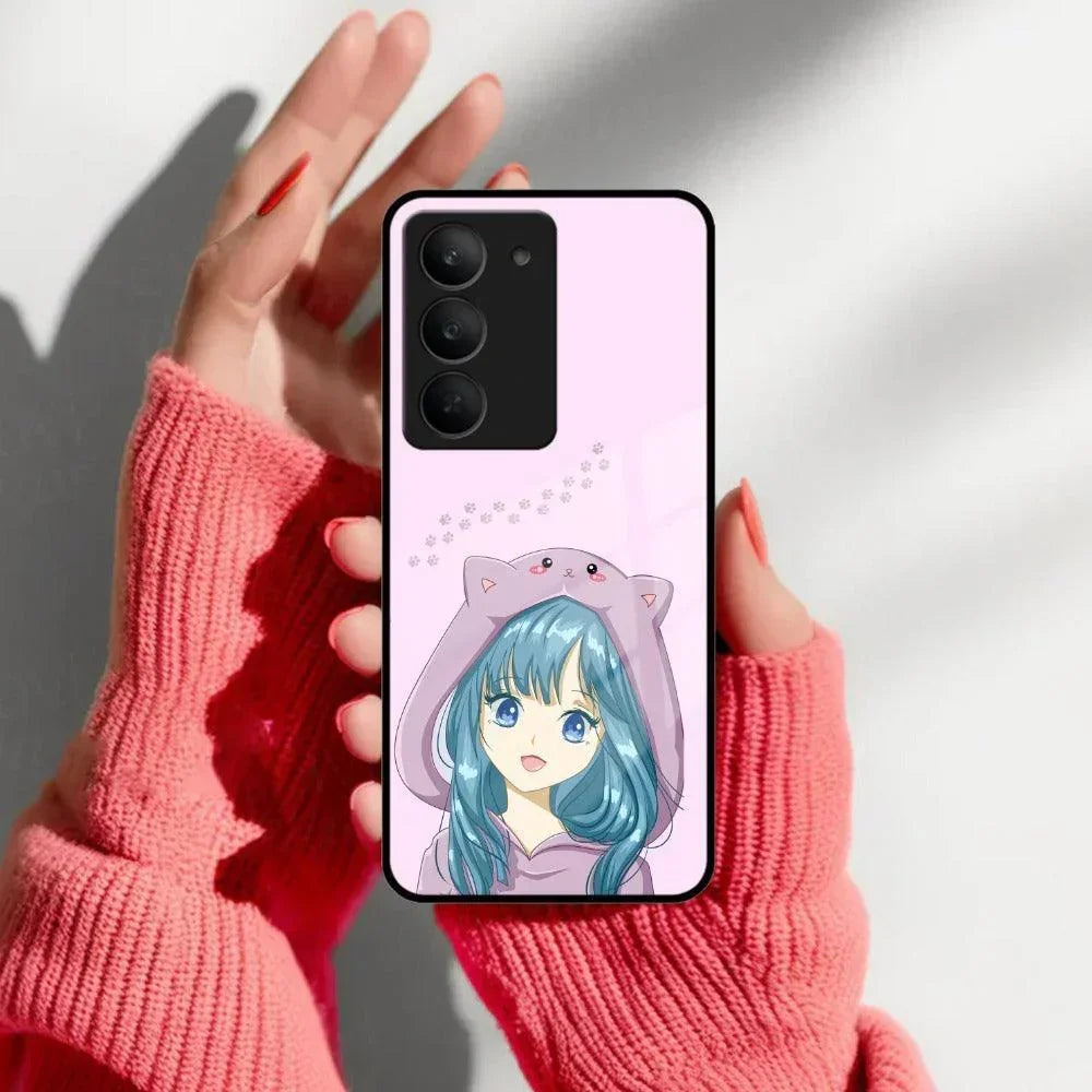 Purple Aesthetic Girl With Cat Phone Glass Case Cover For Realme/Narzo - ShopOnCliQ