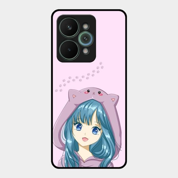 Purple Aesthetic Girl With Cat Phone Glass Case Cover For Realme 15 Pro 5G