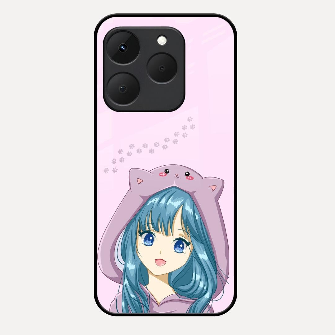 Purple Aesthetic Girl With Cat Phone Glass Case Cover For Realme 15T 5G