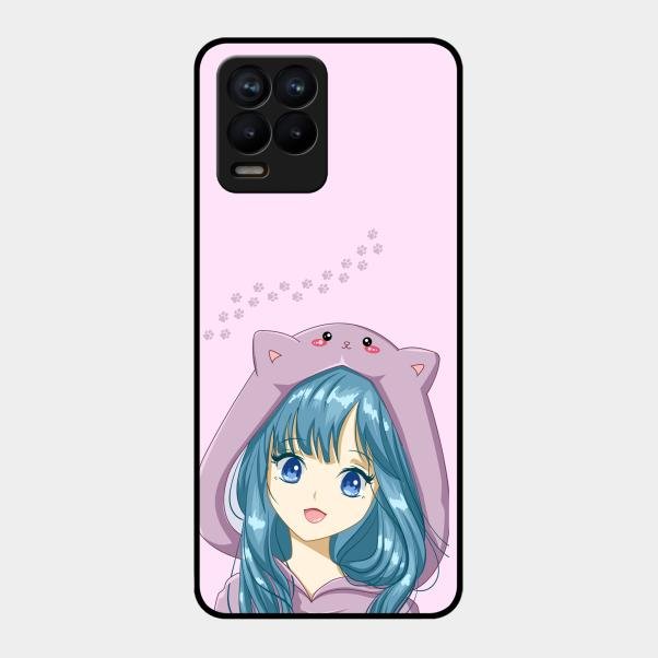 Purple Aesthetic Girl With Cat Phone Glass Case Cover For Realme 8 Pro