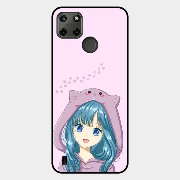 Purple Aesthetic Girl With Cat Phone Glass Case Cover For Realme C21Y