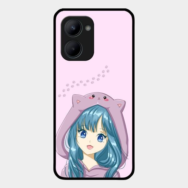 Purple Aesthetic Girl With Cat Phone Glass Case Cover For Realme C33 2023