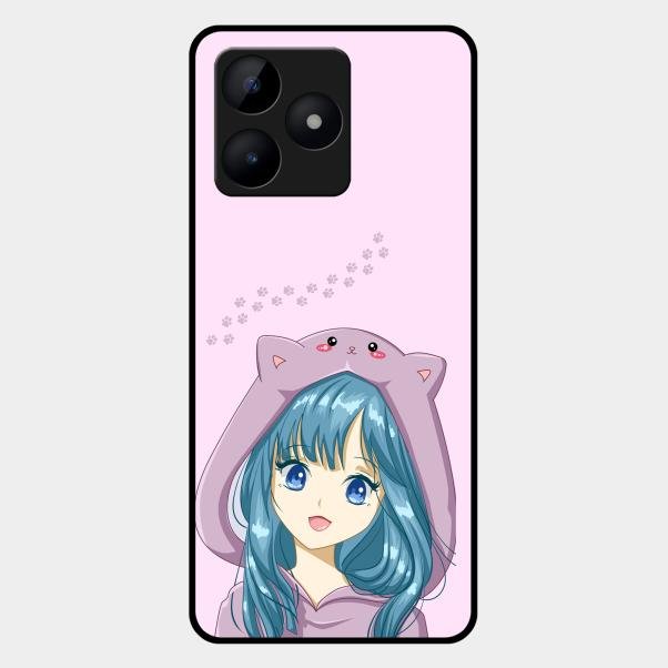Purple Aesthetic Girl With Cat Phone Glass Case Cover For Realme C53