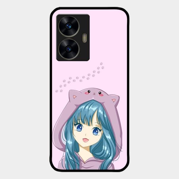 Purple Aesthetic Girl With Cat Phone Glass Case Cover For Realme C55