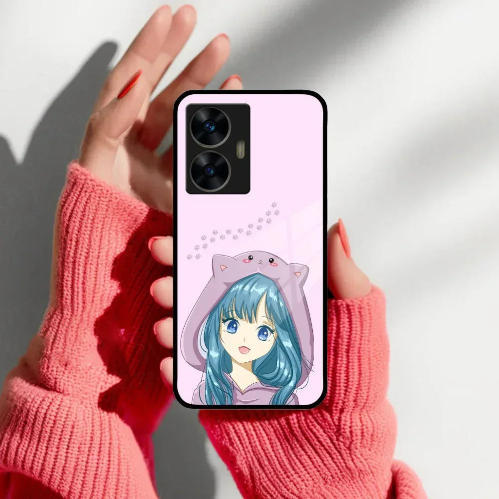 Purple Aesthetic Girl With Cat Phone Glass Case Cover For Realme/Narzo - ShopOnCliQ