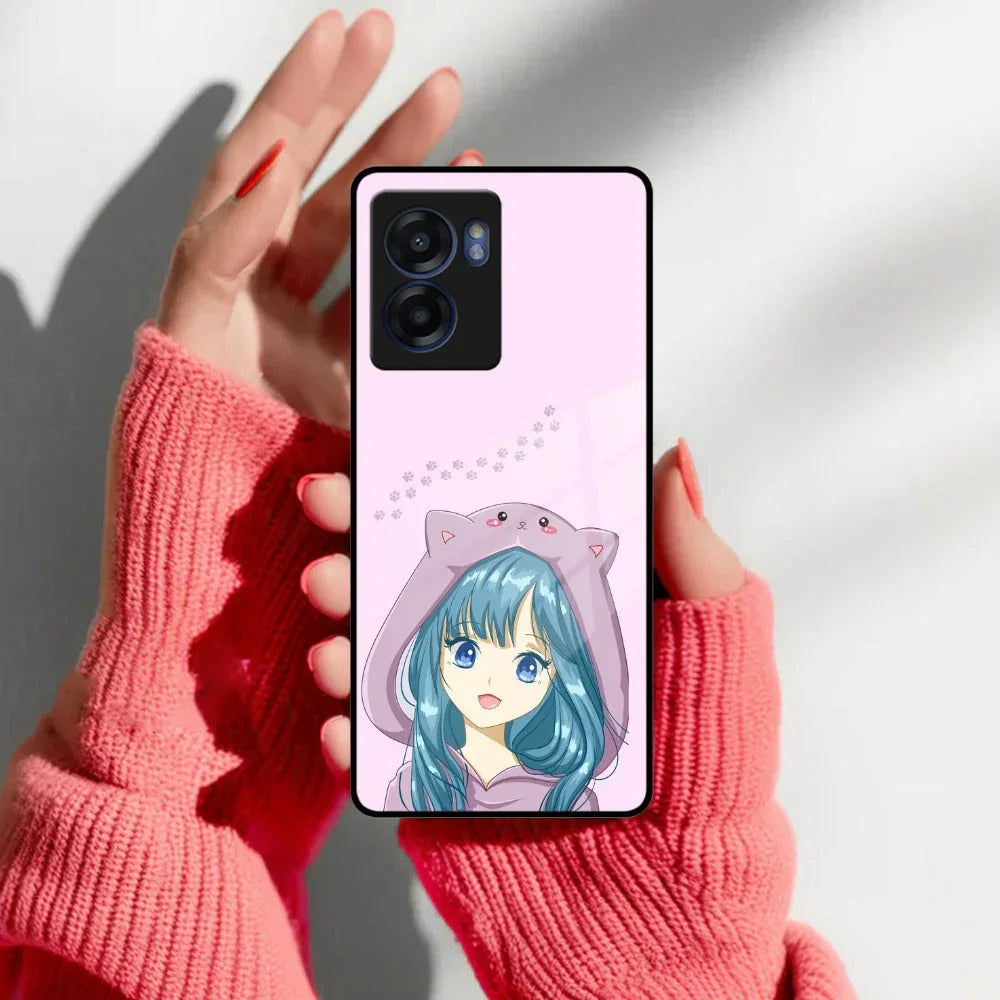 Purple Aesthetic Girl With Cat Phone Glass Case Cover For Realme/Narzo - ShopOnCliQ