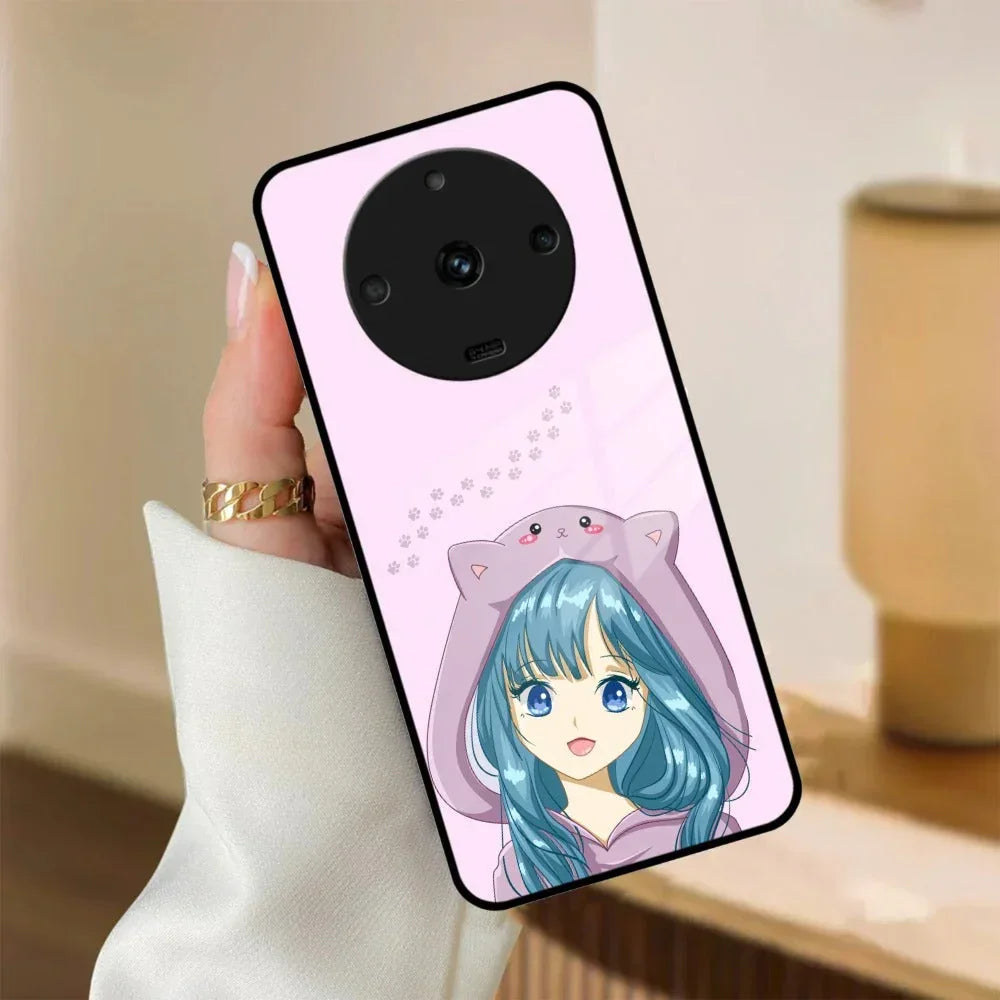 Purple Aesthetic Girl With Cat Phone Glass Case Cover For Realme/Narzo - ShopOnCliQ