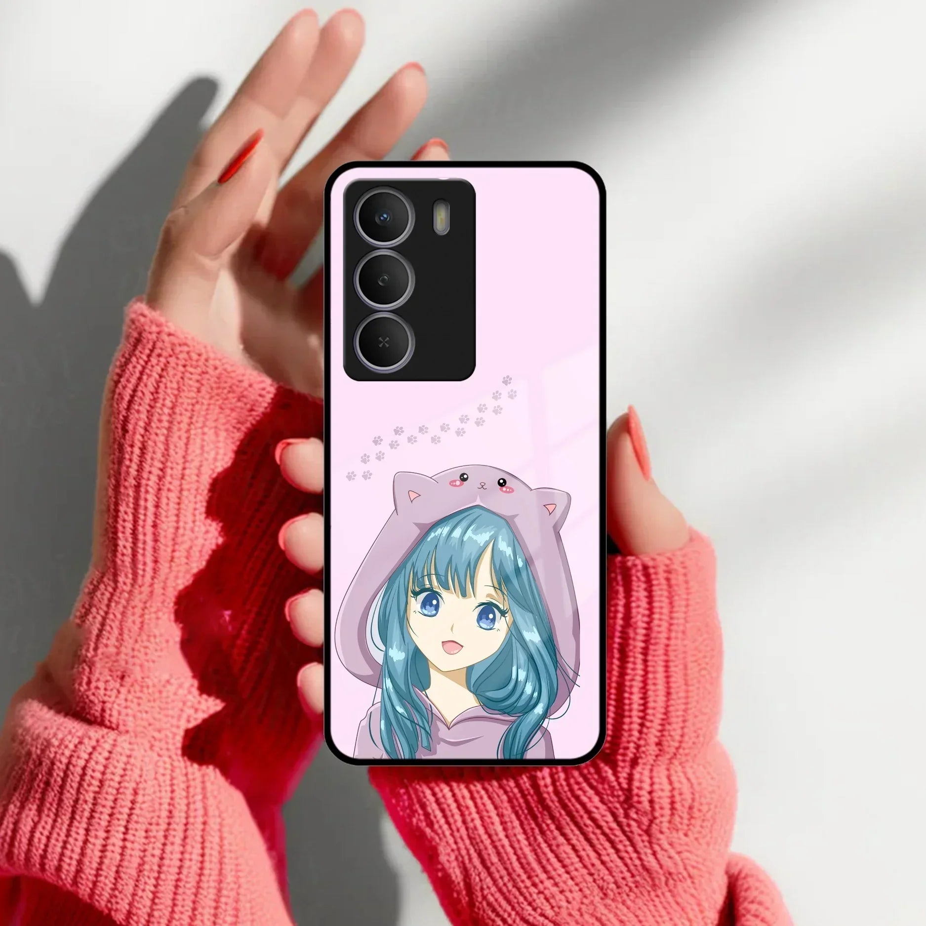Purple Aesthetic Girl With Cat Phone Glass Case Cover For Realme/Narzo - ShopOnCliQ