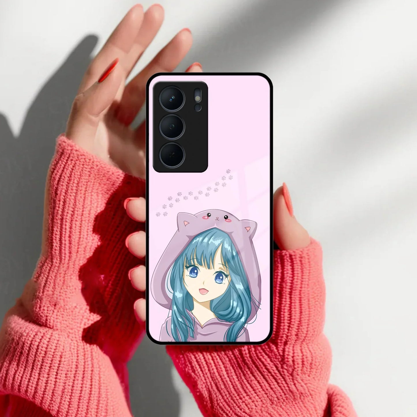 Purple Aesthetic Girl With Cat Phone Glass Case Cover For Realme/Narzo - ShopOnCliQ