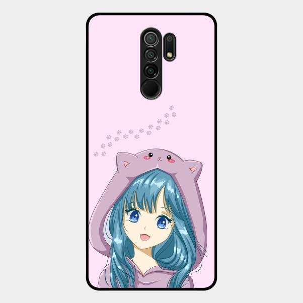 Purple Aesthetic Girl With Cat Phone Glass Case Cover For Redmi 9 Prime