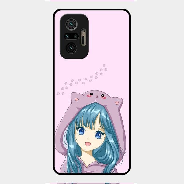 Purple Aesthetic Girl With Cat Phone Glass Case Cover For Redmi Note 10 Pro