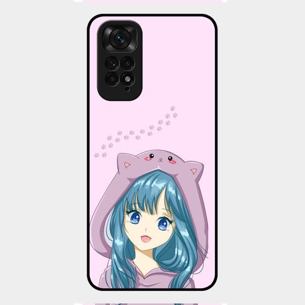 Purple Aesthetic Girl With Cat Phone Glass Case Cover For Redmi Note 11