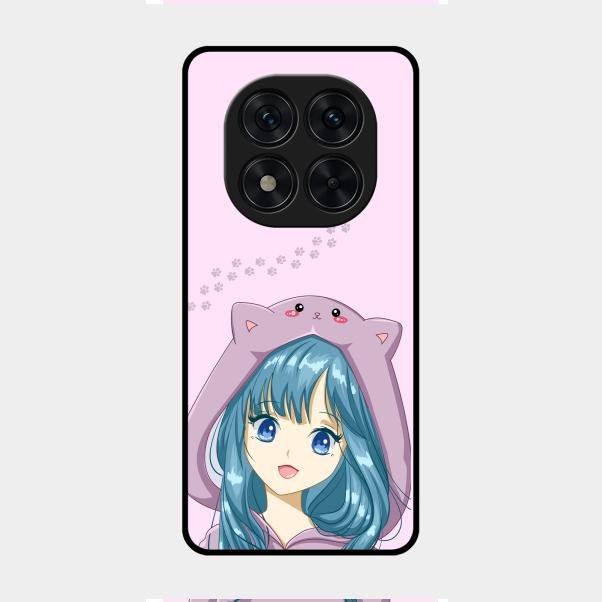 Purple Aesthetic Girl With Cat Phone Glass Case Cover For Redmi Note 14 Pro 5G
