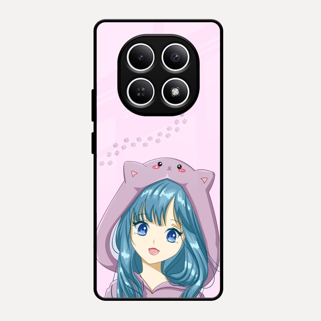 Purple Aesthetic Girl With Cat Phone Glass Case Cover For Redmi Note 15 5G