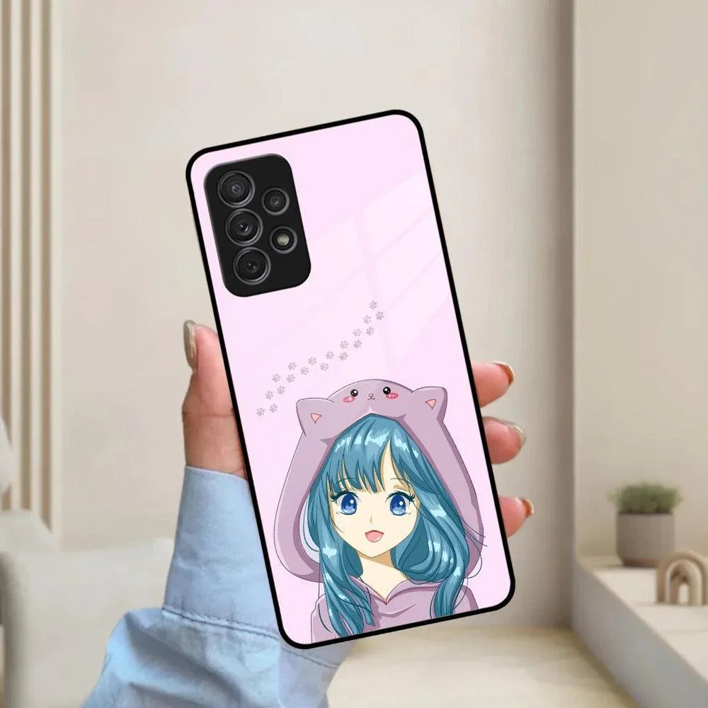 Purple Aesthetic Girl With Cat Phone Glass Case Cover For Samsung - ShopOnCliQ