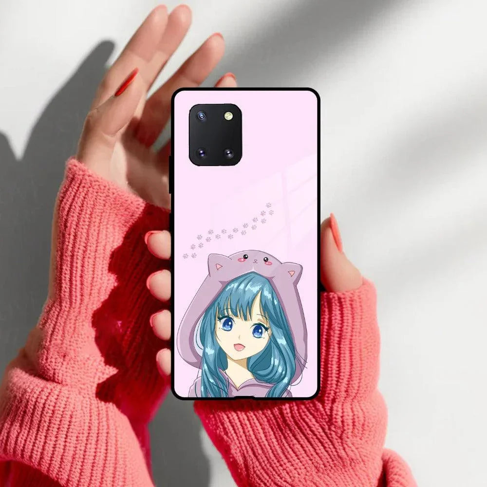 Purple Aesthetic Girl With Cat Phone Glass Case Cover For Samsung - ShopOnCliQ