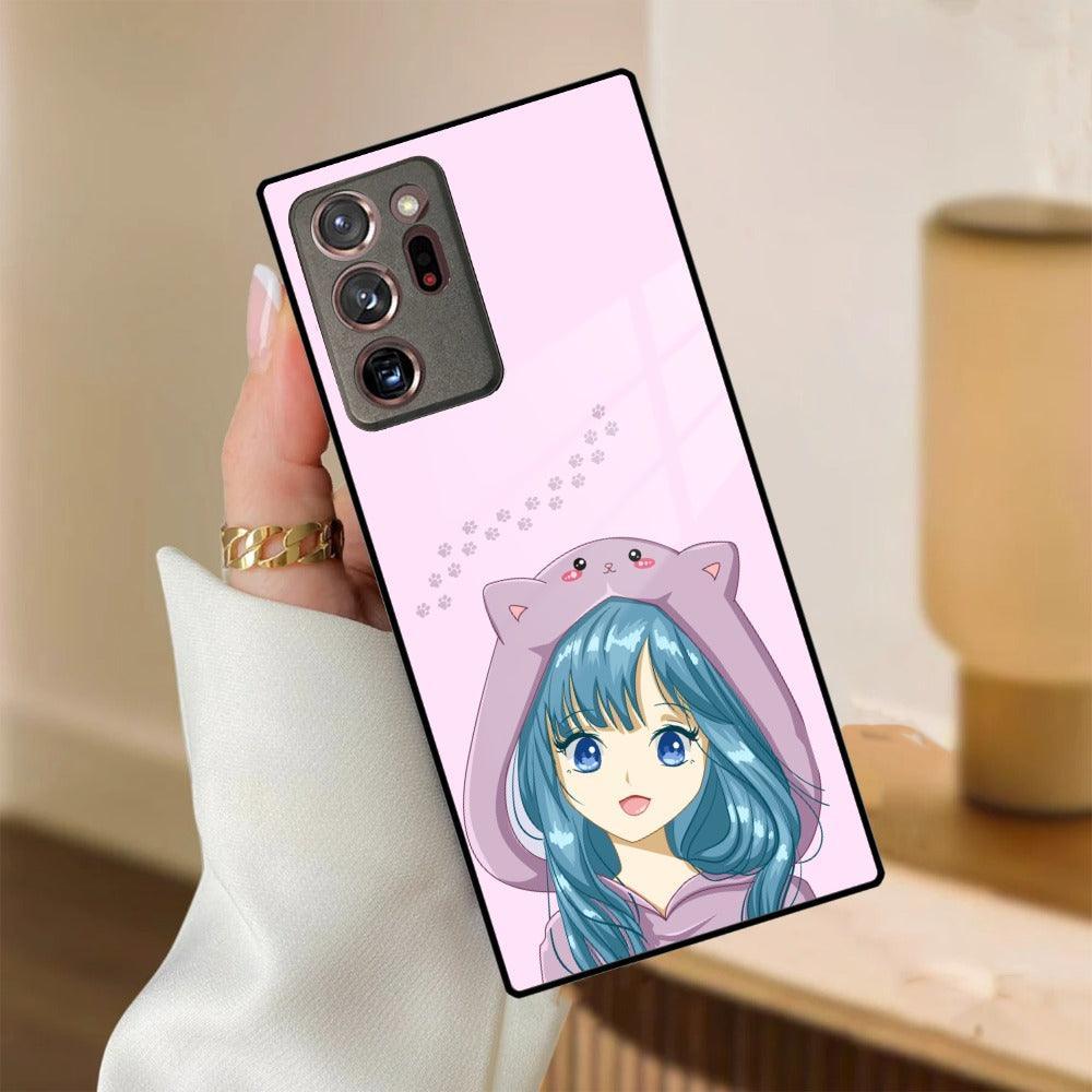 Purple Aesthetic Girl With Cat Phone Glass Case Cover For Samsung - ShopOnCliQ